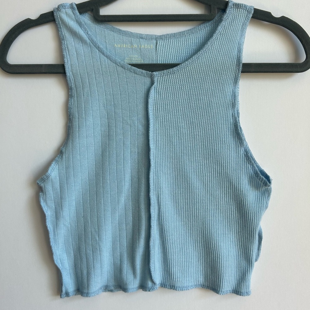 American Eagle Outfitters Light Blue Textured Cropped Tank Top